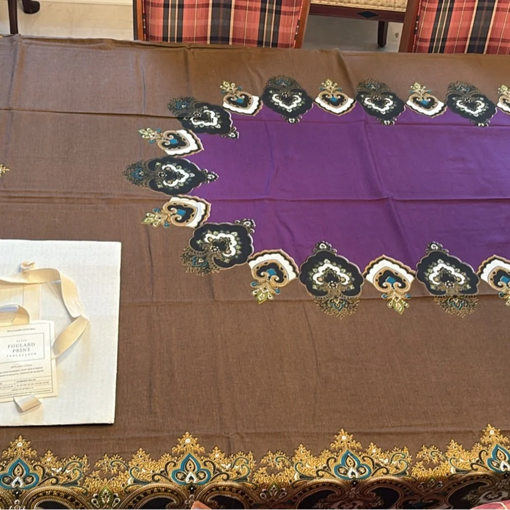Williams Sonoma Foulard Print Tablecloth in Brown and Green